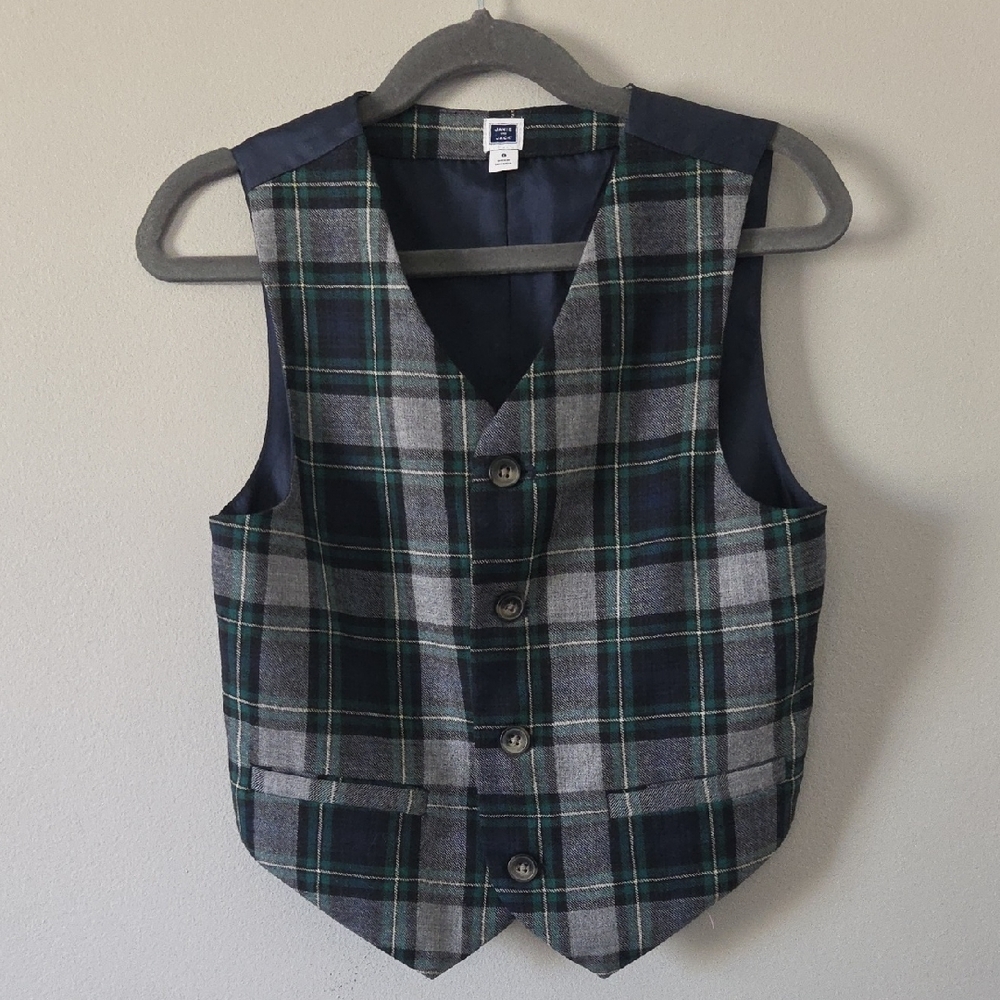 Janie and Jack Green/blue Plaid Button Down Vest (6)